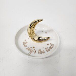 Villa Home Decor Ceramic Jewelry Ring Storage Tray Moon Metallic Gold White